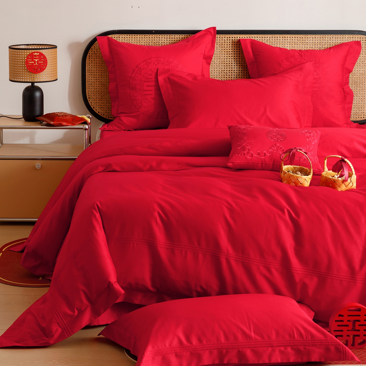 91家纺网 家纺一手货源 找家纺 （总）用心 2025新款长绒棉刺绣新中式婚庆多件套系列