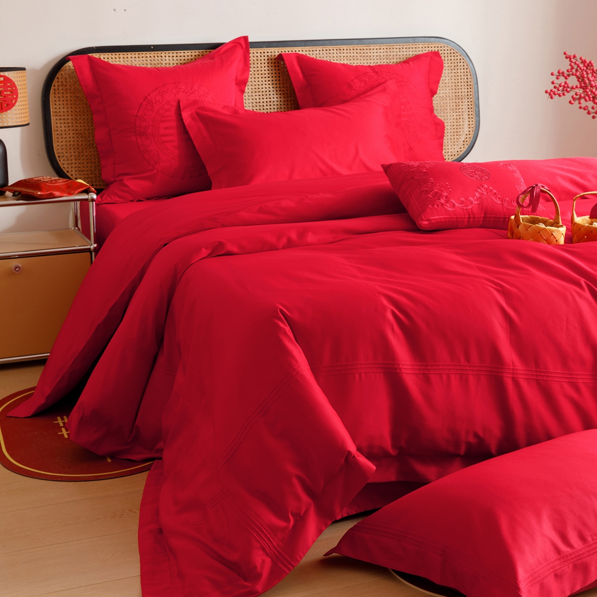 91家纺网 家纺一手货源 找家纺 （总）用心 2025新款长绒棉刺绣新中式婚庆多件套系列