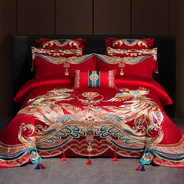 91家纺网 家纺一手货源 找家纺 （总）用心 2025新款长绒棉刺绣新中式婚庆多件套系列