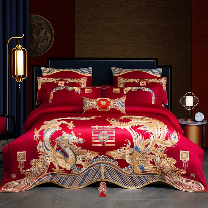 91家纺网 家纺一手货源 找家纺 （总）用心 2025新款长绒棉刺绣新中式婚庆多件套系列