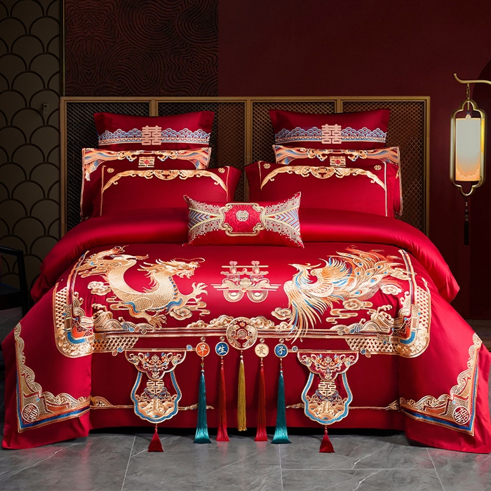 91家纺网 家纺一手货源 找家纺 （总）用心 2025新款长绒棉刺绣新中式婚庆多件套系列