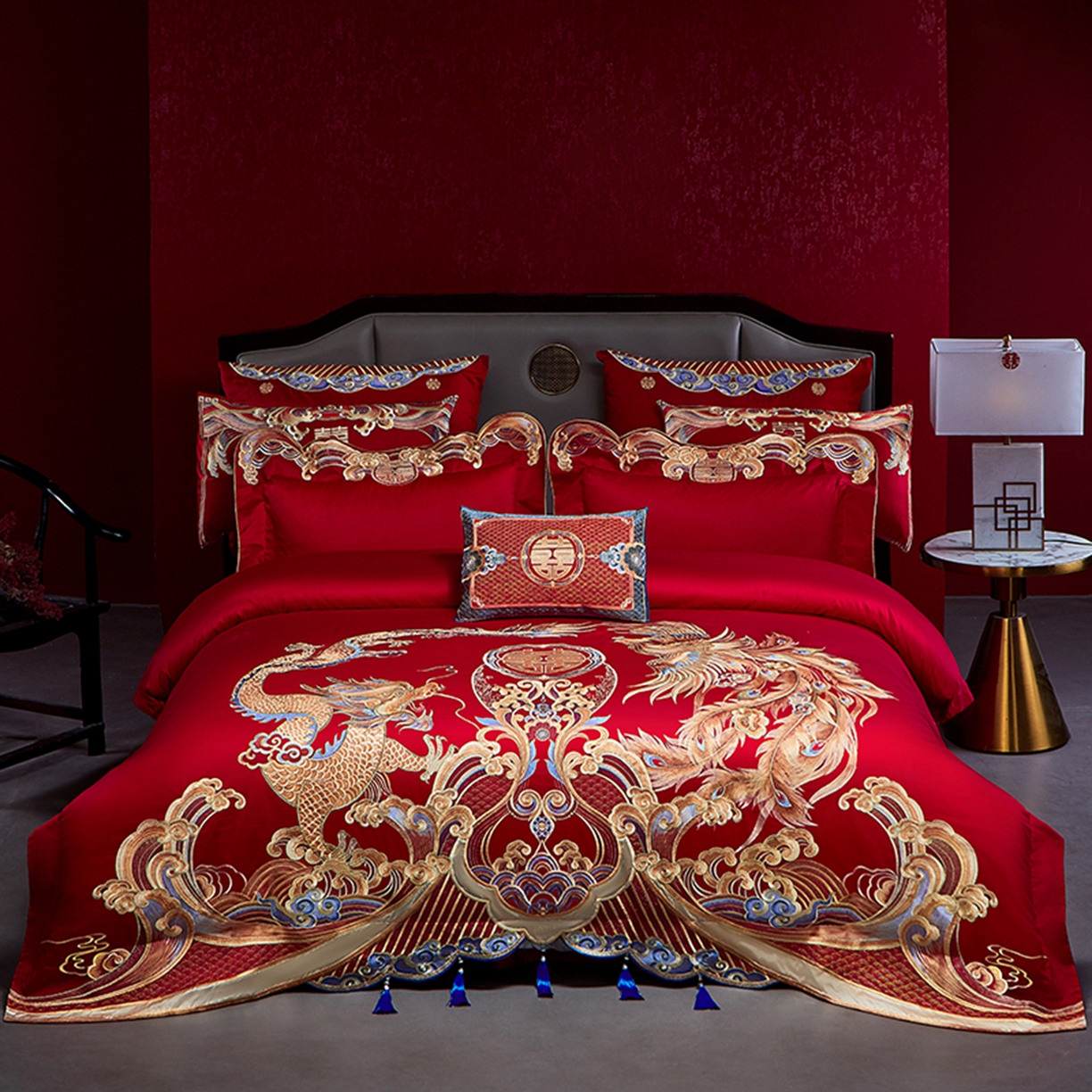 91家纺网 家纺一手货源 找家纺 （总）用心 2025新款长绒棉刺绣新中式婚庆多件套系列