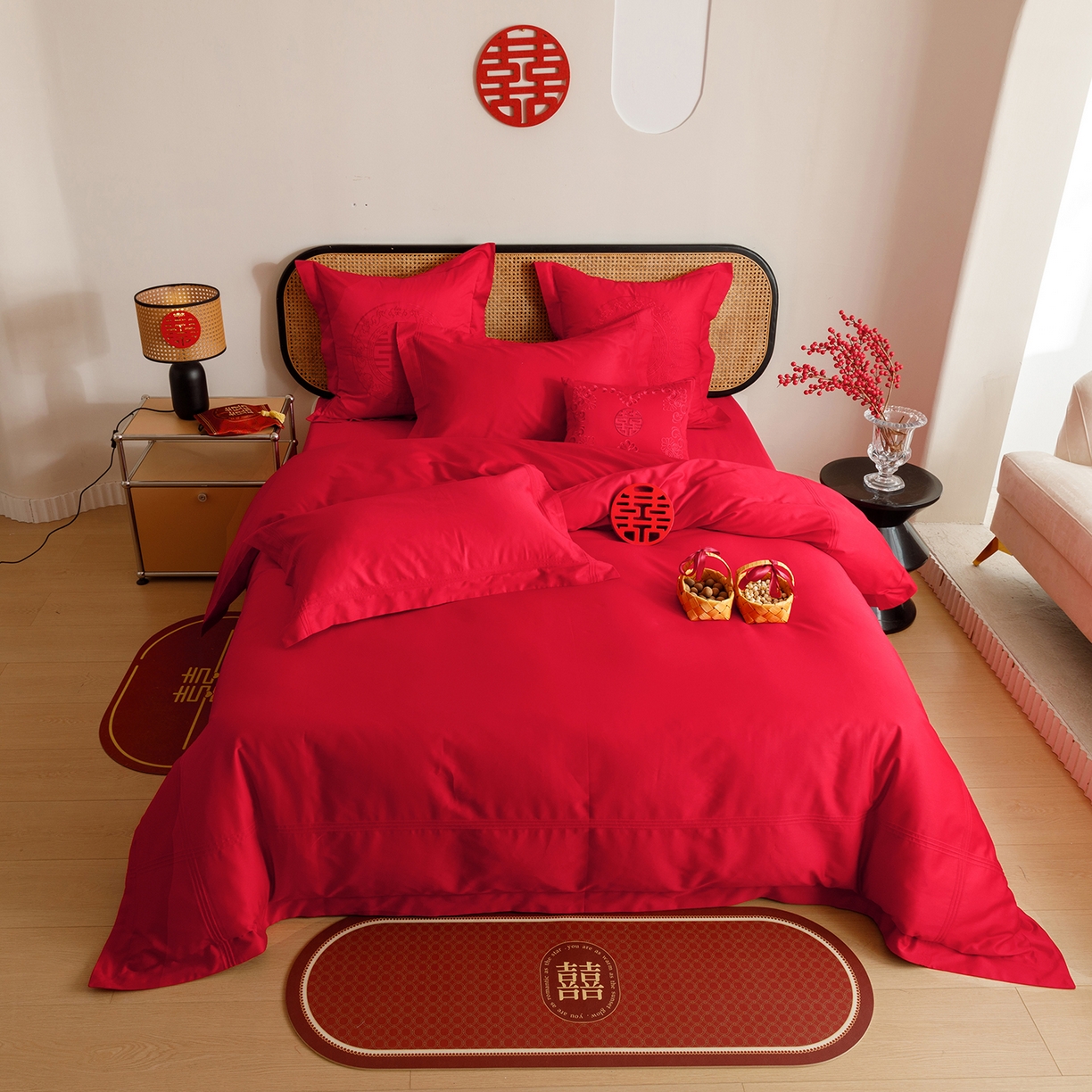 91家纺网 家纺一手货源 找家纺 用心 2025新款长绒棉刺绣新中式婚庆多件套系列 云锦东方