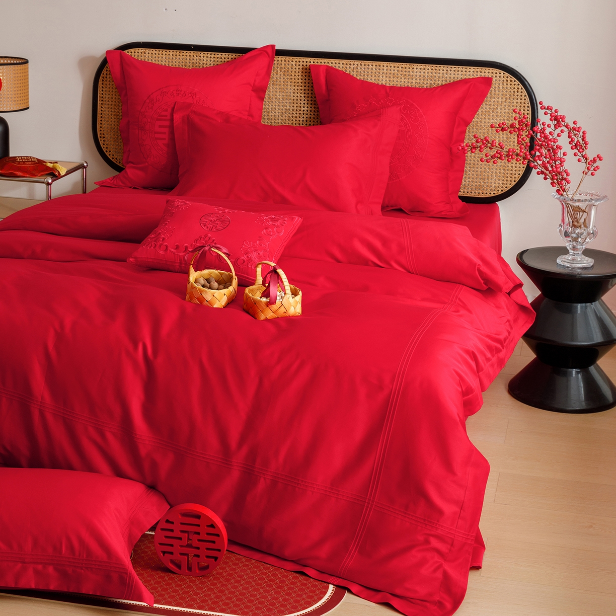 91家纺网 家纺一手货源 找家纺 用心 2025新款长绒棉刺绣新中式婚庆多件套系列 云锦东方