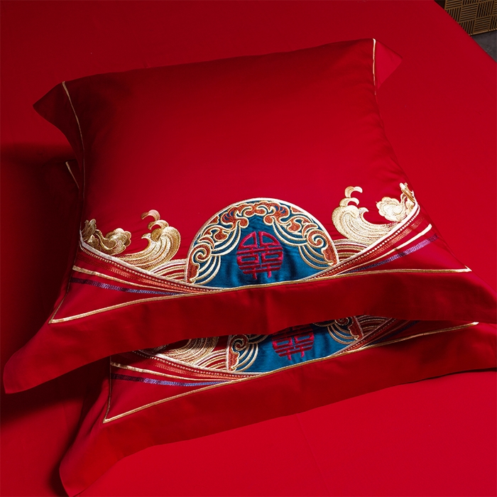 91家纺网 家纺一手货源 找家纺 用心 2025新款长绒棉刺绣新中式婚庆多件套系列 龙祥凤禧