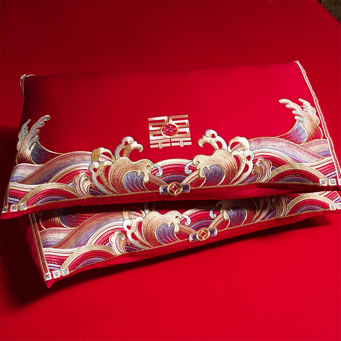 91家纺网 家纺一手货源 找家纺 用心 2025新款长绒棉刺绣新中式婚庆多件套系列 龙祥凤禧