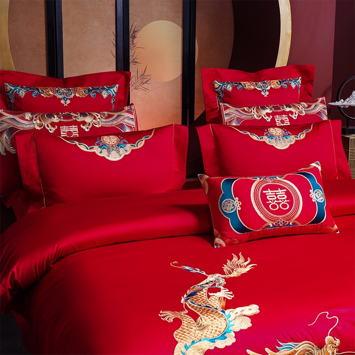 91家纺网 家纺一手货源 找家纺 用心 2025新款长绒棉刺绣新中式婚庆多件套系列 盛世华章