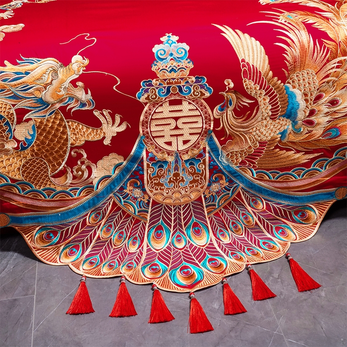 91家纺网 家纺一手货源 找家纺 用心 2025新款长绒棉刺绣新中式婚庆多件套系列 盛世华章