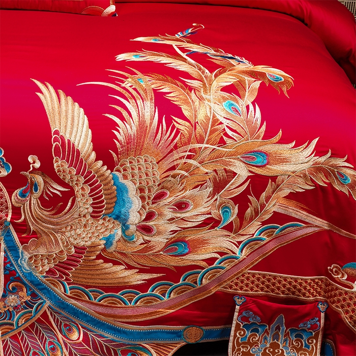 91家纺网 家纺一手货源 找家纺 用心 2025新款长绒棉刺绣新中式婚庆多件套系列 盛世华章