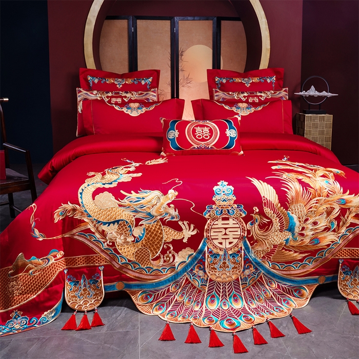 91家纺网 家纺一手货源 找家纺 用心 2025新款长绒棉刺绣新中式婚庆多件套系列 盛世华章