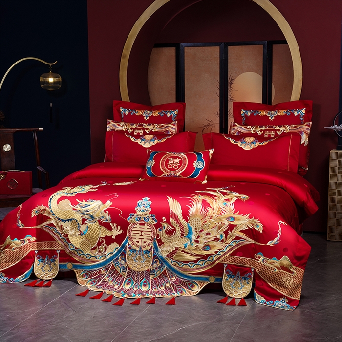 91家纺网 家纺一手货源 找家纺 用心 2025新款长绒棉刺绣新中式婚庆多件套系列 盛世华章