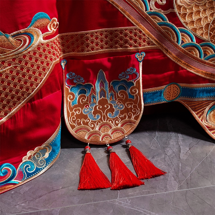 91家纺网 家纺一手货源 找家纺 用心 2025新款长绒棉刺绣新中式婚庆多件套系列 盛世华章