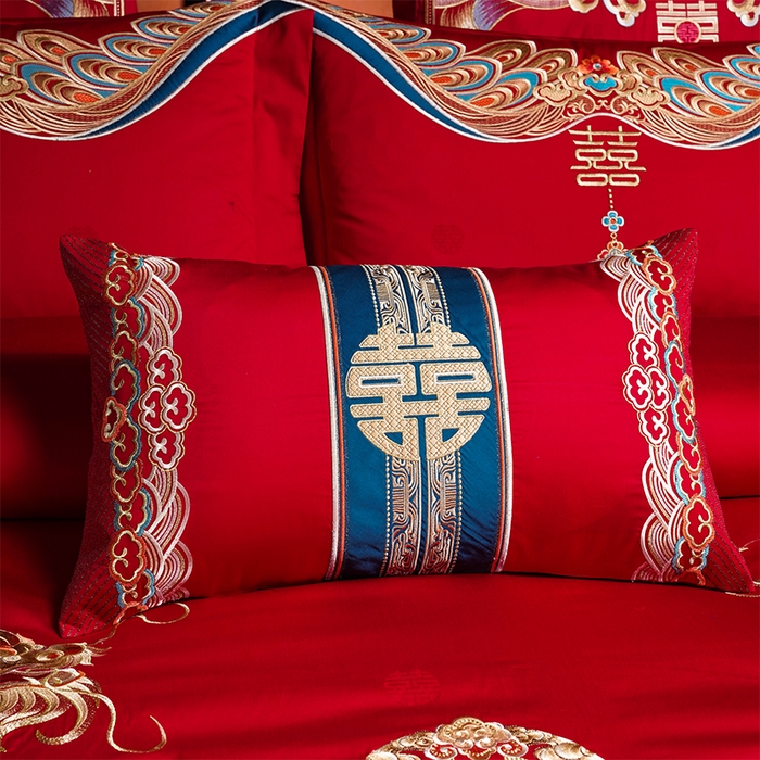 91家纺网 家纺一手货源 找家纺 用心 2025新款长绒棉刺绣新中式婚庆多件套系列 盛世龙凤