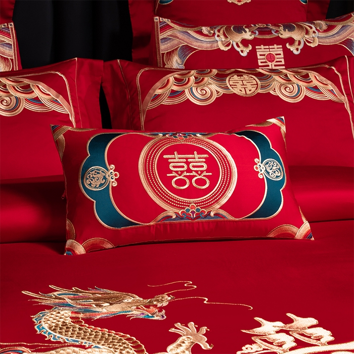 91家纺网 家纺一手货源 找家纺 用心 2025新款长绒棉刺绣新中式婚庆多件套系列 皇朝囍嫁