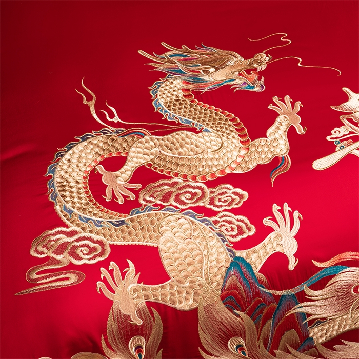 91家纺网 家纺一手货源 找家纺 用心 2025新款长绒棉刺绣新中式婚庆多件套系列 皇朝囍嫁