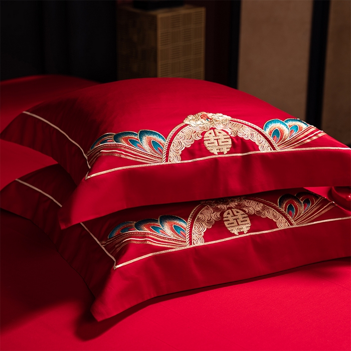 91家纺网 家纺一手货源 找家纺 用心 2025新款长绒棉刺绣新中式婚庆多件套系列 皇朝囍嫁