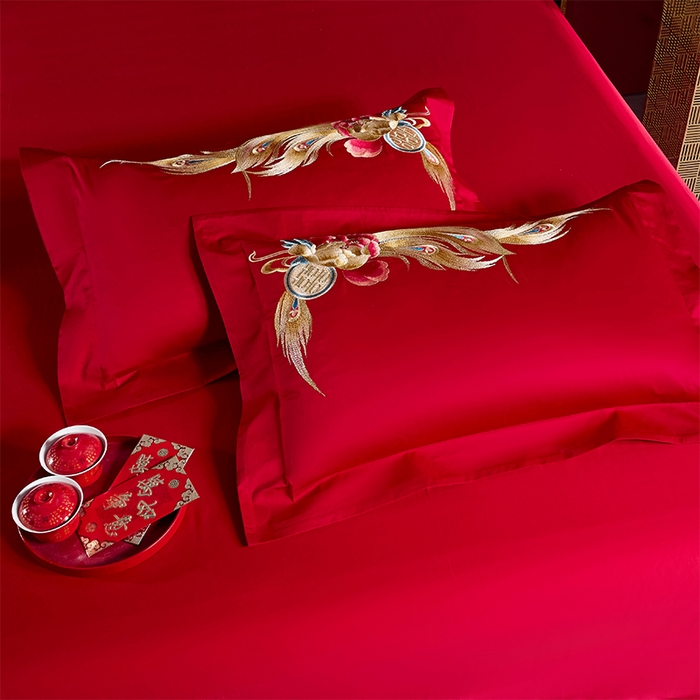 91家纺网 家纺一手货源 找家纺 用心 2025新款长绒棉刺绣新中式婚庆多件套系列 皇家风范