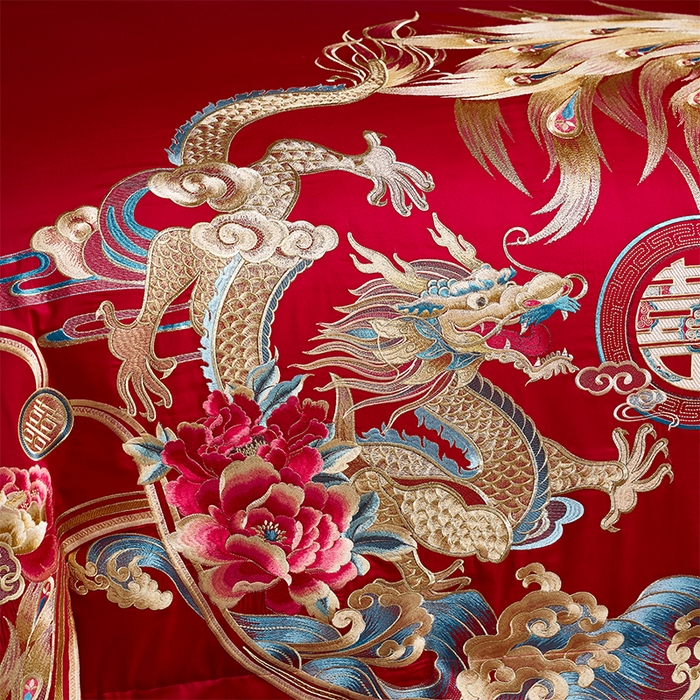 91家纺网 家纺一手货源 找家纺 用心 2025新款长绒棉刺绣新中式婚庆多件套系列 皇家风范