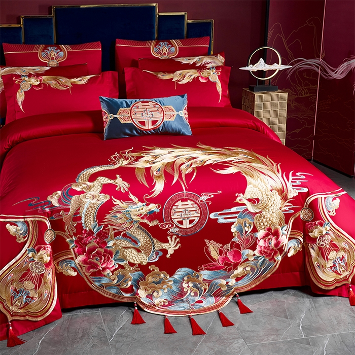 91家纺网 家纺一手货源 找家纺 用心 2025新款长绒棉刺绣新中式婚庆多件套系列 皇家风范