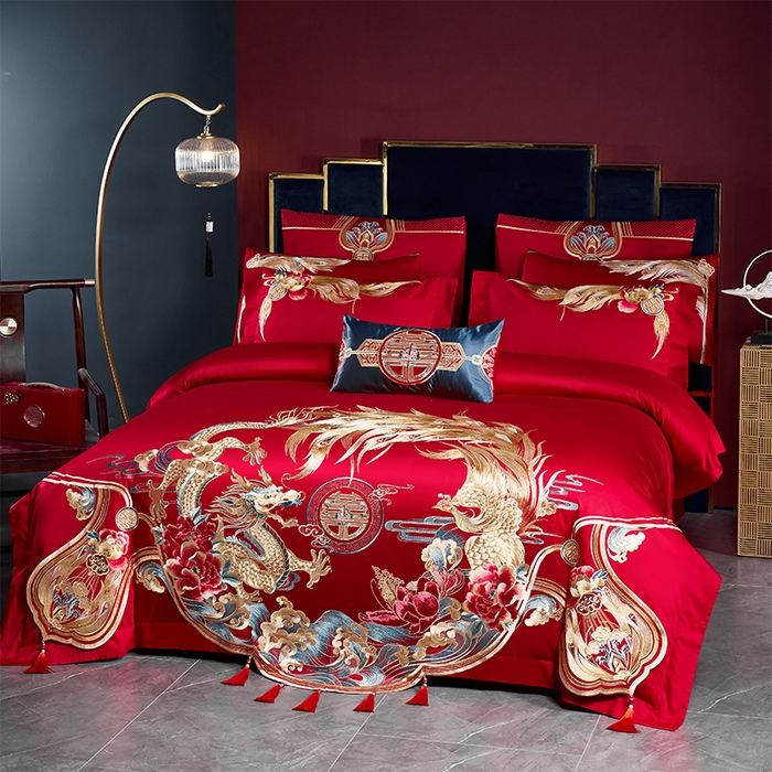 91家纺网 家纺一手货源 找家纺 用心 2025新款长绒棉刺绣新中式婚庆多件套系列 皇家风范