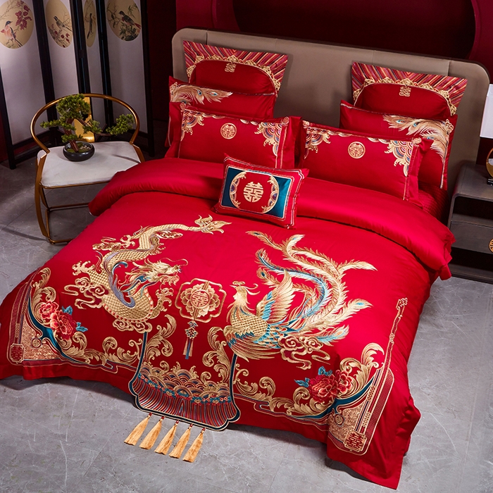 91家纺网 家纺一手货源 找家纺 用心 2025新款长绒棉刺绣新中式婚庆多件套系列 锦绣华章