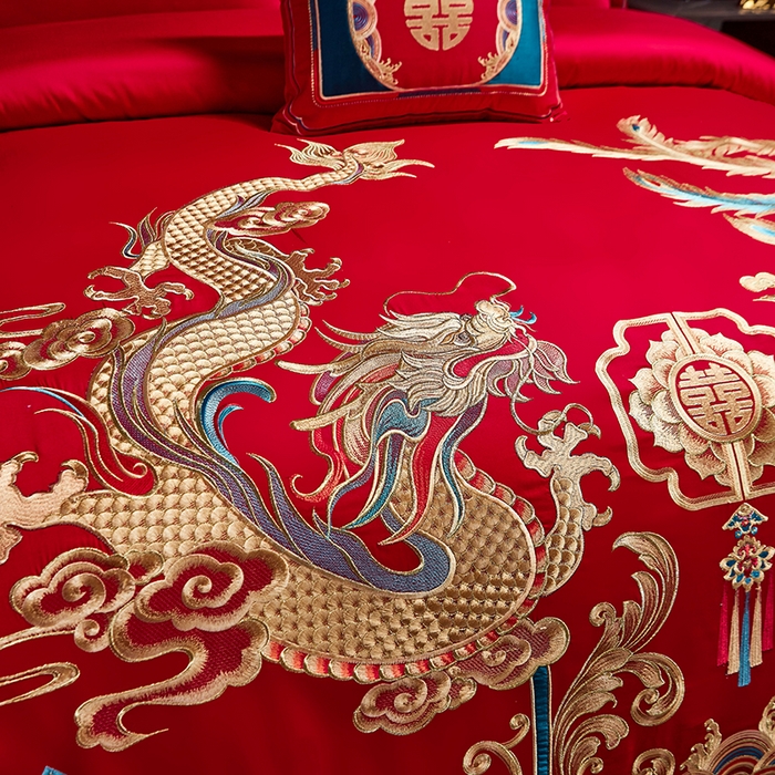 91家纺网 家纺一手货源 找家纺 用心 2025新款长绒棉刺绣新中式婚庆多件套系列 锦绣华章