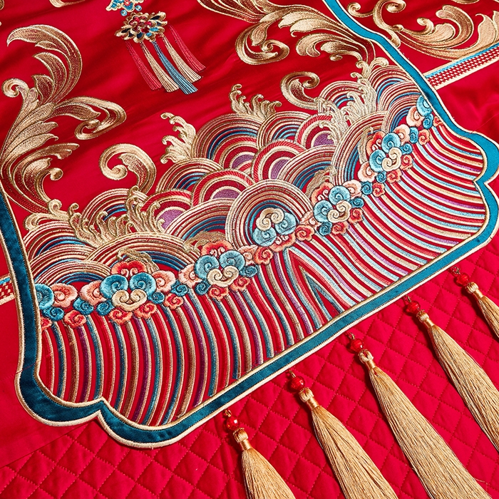 91家纺网 家纺一手货源 找家纺 用心 2025新款长绒棉刺绣新中式婚庆多件套系列 锦绣华章