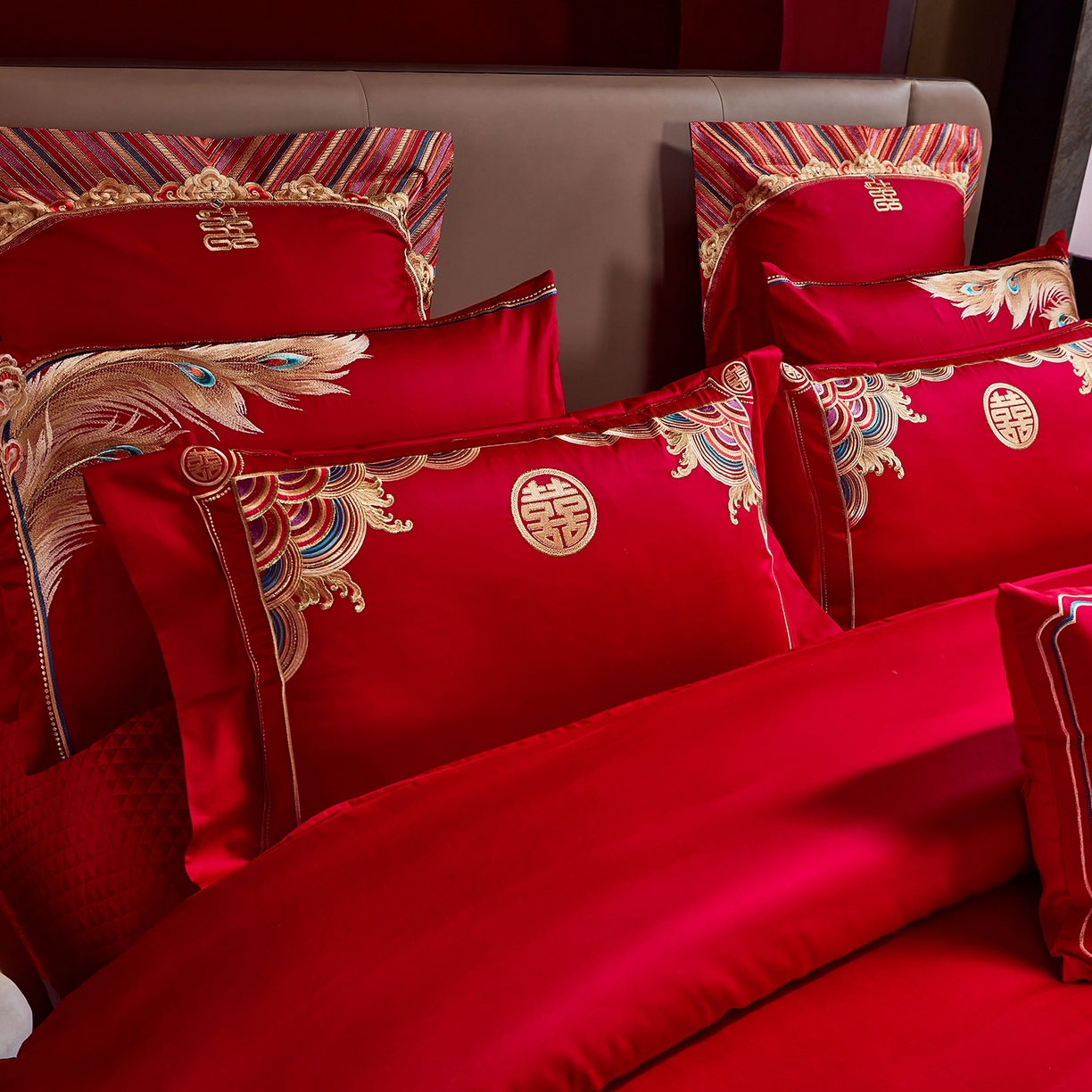 91家纺网 家纺一手货源 找家纺 用心 2025新款长绒棉刺绣新中式婚庆多件套系列 锦绣华章