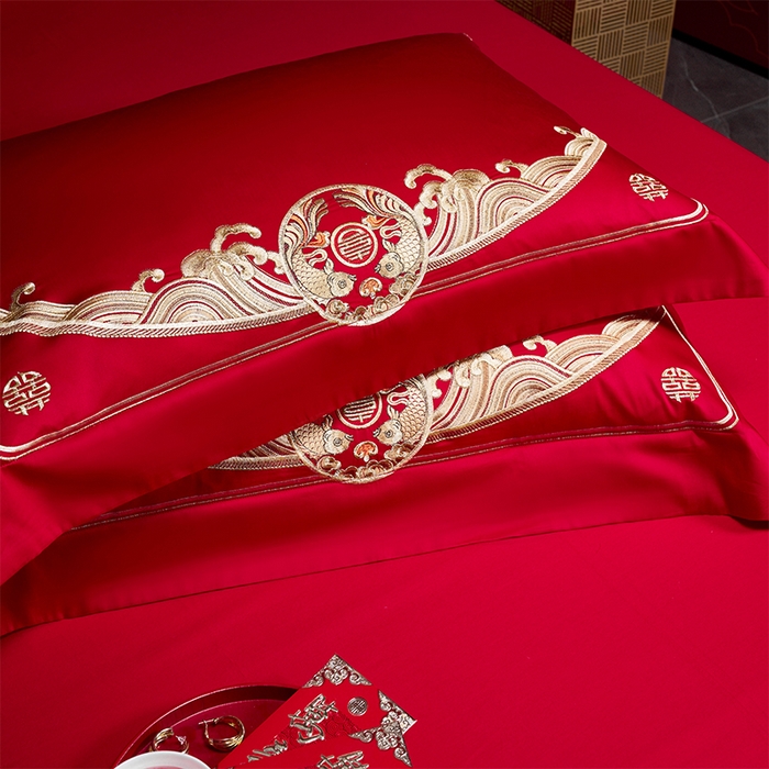 91家纺网 家纺一手货源 找家纺 用心 2025新款长绒棉刺绣新中式婚庆多件套系列 龙腾凤跃