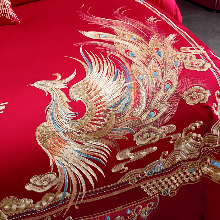 91家纺网 家纺一手货源 找家纺 用心 2025新款长绒棉刺绣新中式婚庆多件套系列 龙腾凤跃