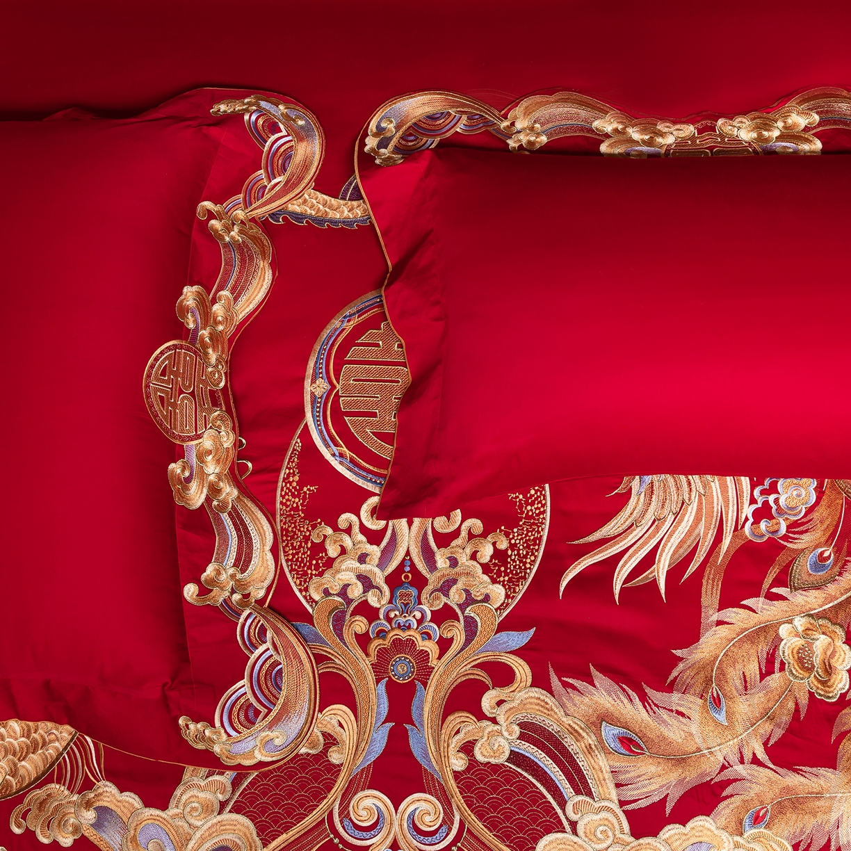 91家纺网 家纺一手货源 找家纺 用心 2025新款长绒棉刺绣新中式婚庆多件套系列 龙腾天下