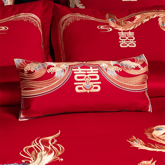 91家纺网 家纺一手货源 找家纺 用心 2025新款长绒棉刺绣新中式婚庆多件套系列 唐朝喜嫁