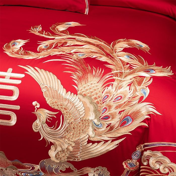 91家纺网 家纺一手货源 找家纺 用心 2025新款长绒棉刺绣新中式婚庆多件套系列 唐朝喜嫁