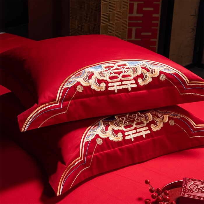 91家纺网 家纺一手货源 找家纺 用心 2025新款长绒棉刺绣新中式婚庆多件套系列 唐朝喜嫁