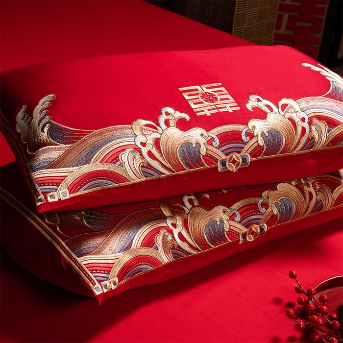 91家纺网 家纺一手货源 找家纺 用心 2025新款长绒棉刺绣新中式婚庆多件套系列 唐朝喜嫁