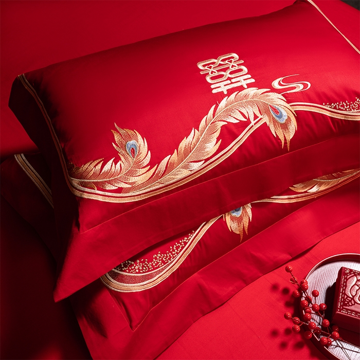 91家纺网 家纺一手货源 找家纺 用心 2025新款长绒棉刺绣新中式婚庆多件套系列 唐朝喜嫁