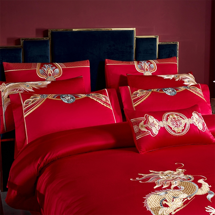 91家纺网 家纺一手货源 找家纺 用心 2025新款长绒棉刺绣新中式婚庆多件套系列 御赐婚礼