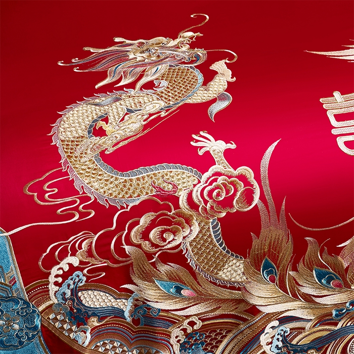 91家纺网 家纺一手货源 找家纺 用心 2025新款长绒棉刺绣新中式婚庆多件套系列 御赐婚礼