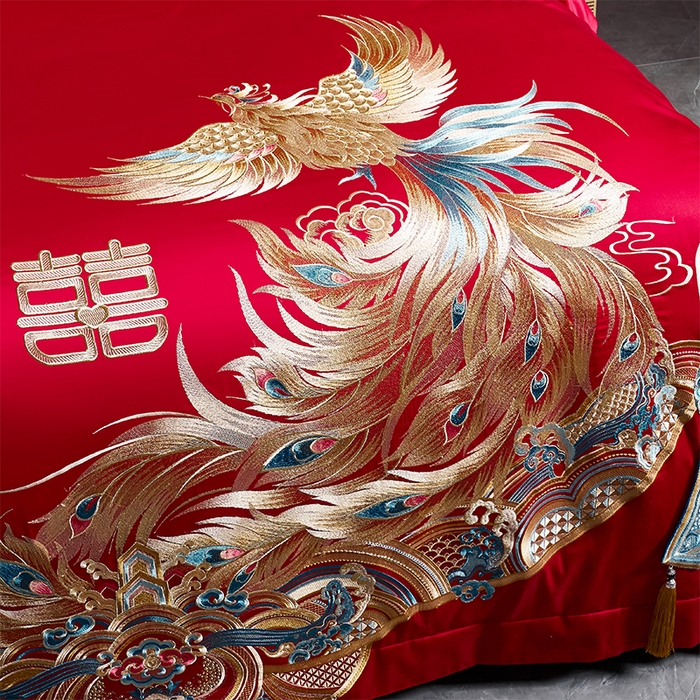 91家纺网 家纺一手货源 找家纺 用心 2025新款长绒棉刺绣新中式婚庆多件套系列 御赐婚礼