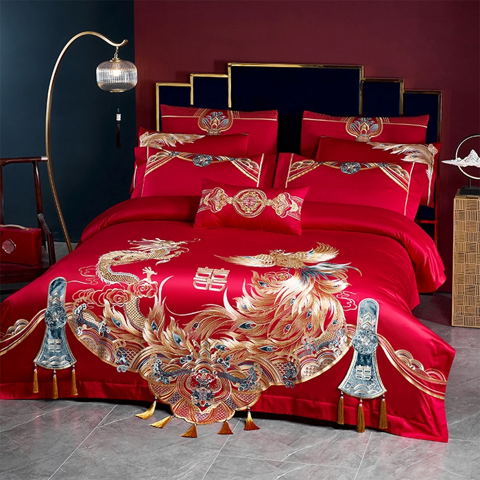 91家纺网 家纺一手货源 找家纺 用心 2025新款长绒棉刺绣新中式婚庆多件套系列 御赐婚礼