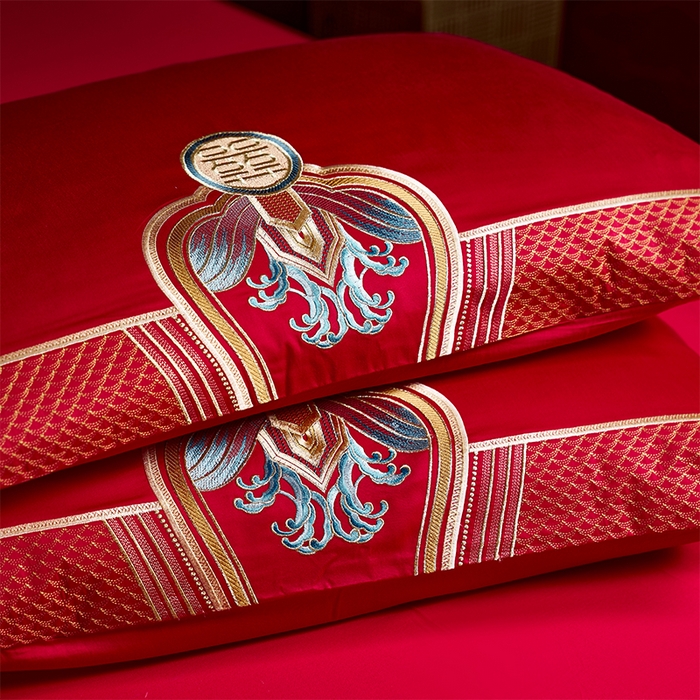 91家纺网 家纺一手货源 找家纺 用心 2025新款长绒棉刺绣新中式婚庆多件套系列 御赐婚礼