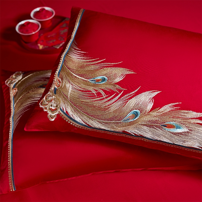 91家纺网 家纺一手货源 找家纺 用心 2025新款长绒棉刺绣新中式婚庆多件套系列 御赐婚礼