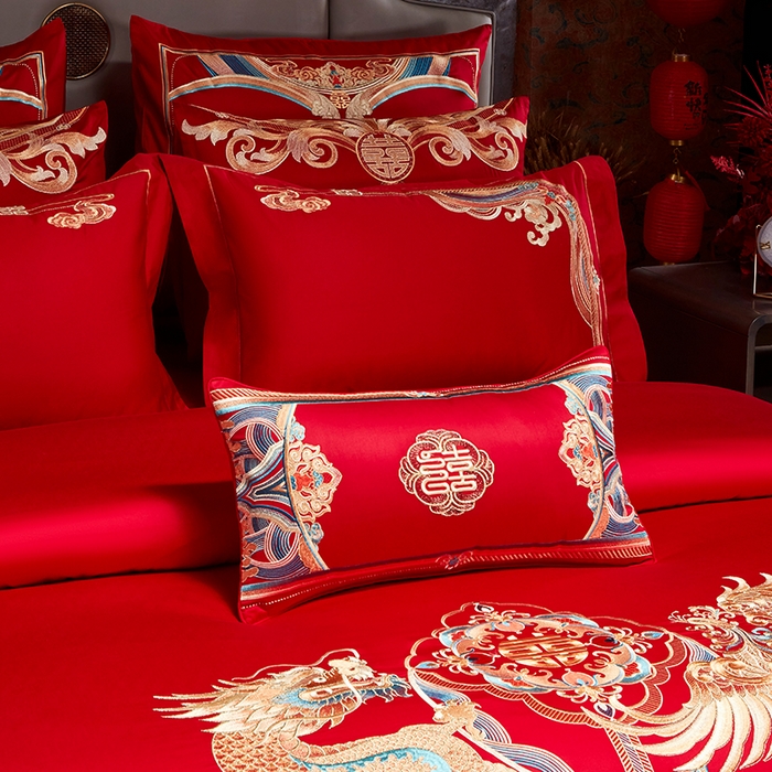 91家纺网 家纺一手货源 找家纺 用心 2025年新款长绒棉重工绣花婚庆四件套多件套 龙凤江山