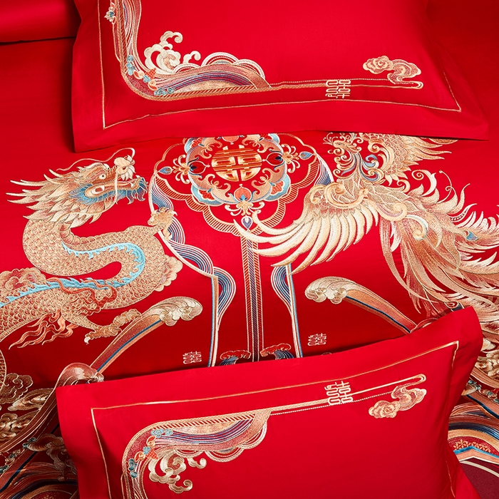 91家纺网 家纺一手货源 找家纺 用心 2025年新款长绒棉重工绣花婚庆四件套多件套 龙凤江山