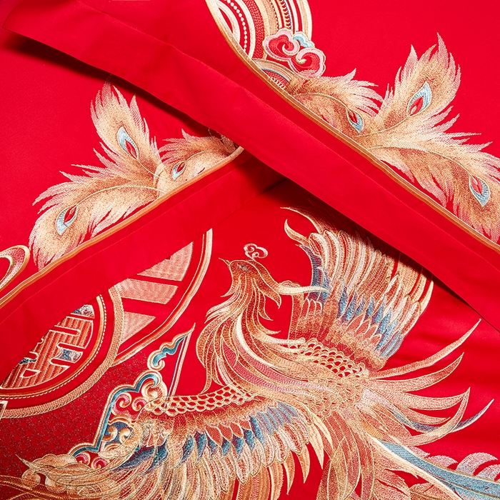 91家纺网 家纺一手货源 找家纺 用心 2025年新款长绒棉重工绣花婚庆四件套多件套 龙凤禧绣