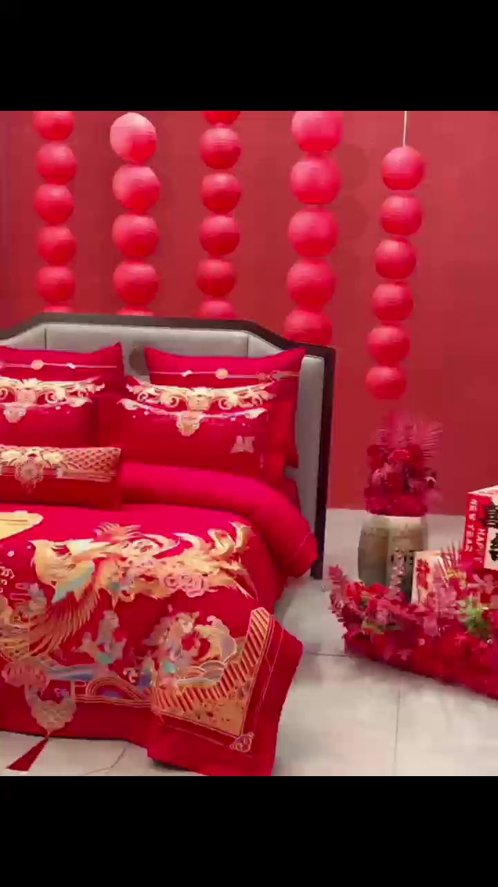 91家纺网 家纺一手货源 找家纺 用心 2025年新款长绒棉重工绣花婚庆四件套多件套 龙凤百子