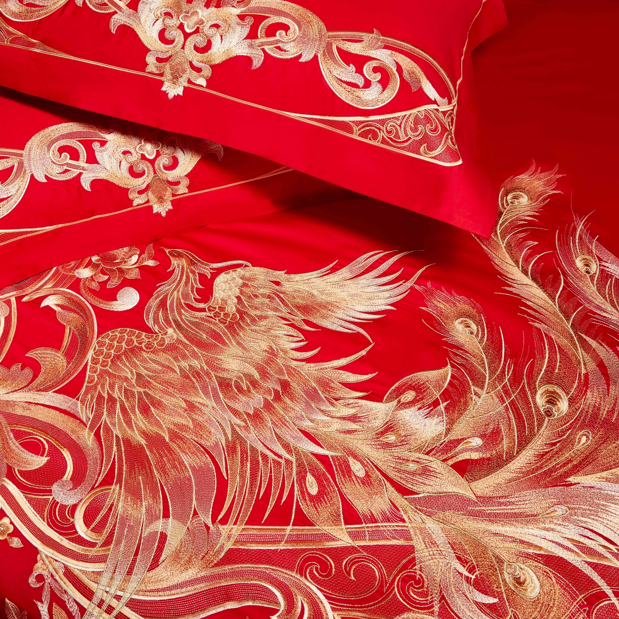 91家纺网 家纺一手货源 找家纺 用心 2025年新款长绒棉重工绣花婚庆四件套多件套 龙凤九霄