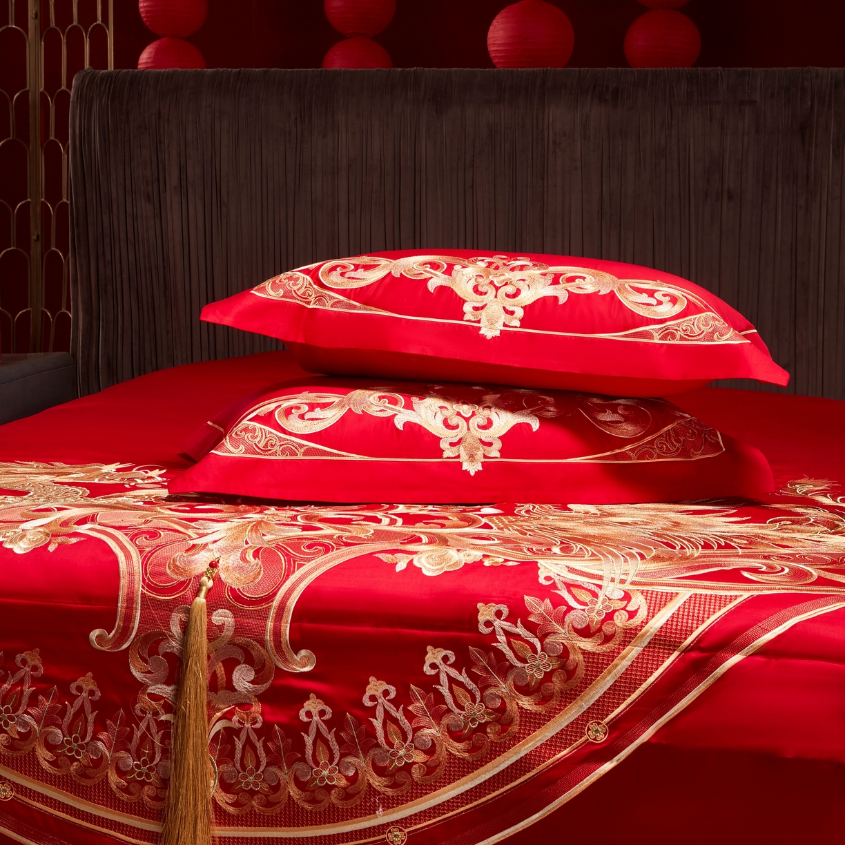 91家纺网 家纺一手货源 找家纺 用心 2025年新款长绒棉重工绣花婚庆四件套多件套 龙凤九霄