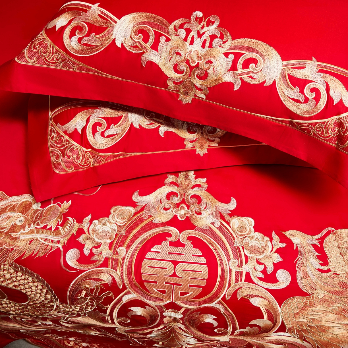 91家纺网 家纺一手货源 找家纺 用心 2025年新款长绒棉重工绣花婚庆四件套多件套 龙凤九霄