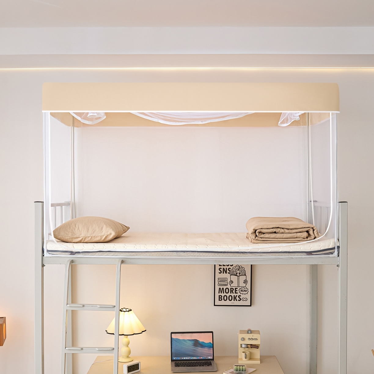 91家纺网 家纺一手货源 找家纺 （总）世婕 2025新款简约纯色宿舍三开门加密上下铺蚊帐学生蚊帐